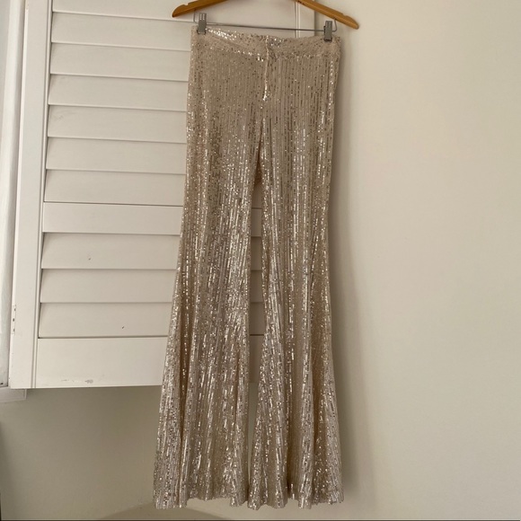 Blush Boutique Light Gold Sequin Bell Bottom Pants - Picture 4 of 10